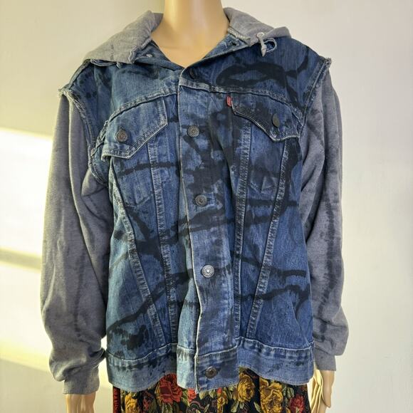 Vintage FURST OF A KIND Handmade Levis Denim Hoodie Jacket Graffiti Custom XL - Picture 2 of 13